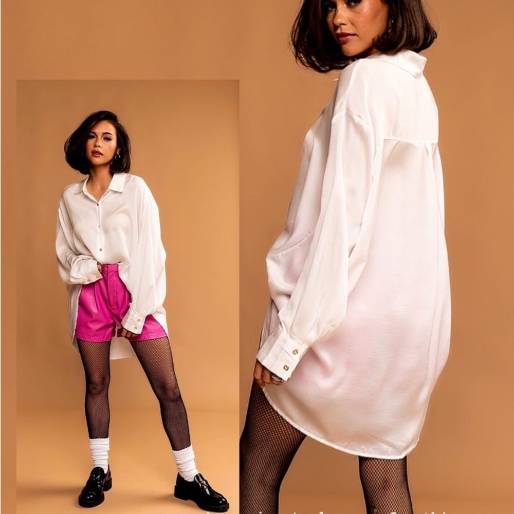 Dressed in LALA Silk Button Up - Black